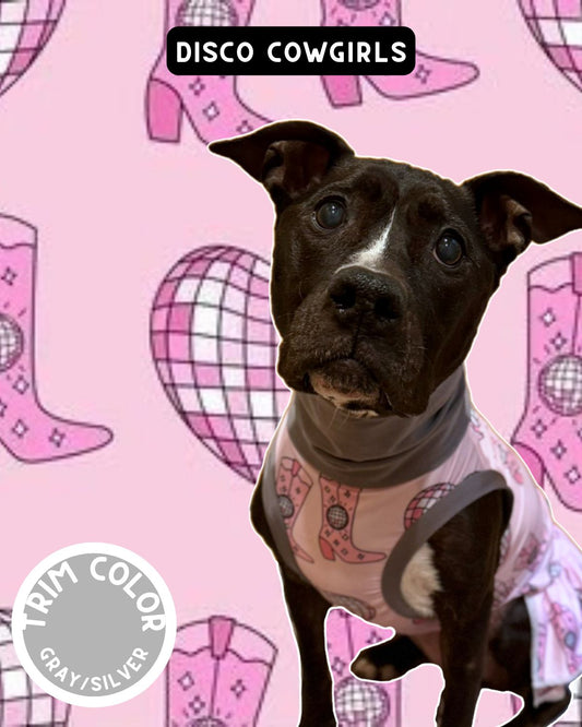 Disco Cowgirls Dog Pajama with Silver Neck & Trim/Sleeves
