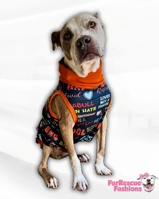 Pittie Proud Teal - End BSL Dog Pajama with Orange Neck & Trim/Sleeves