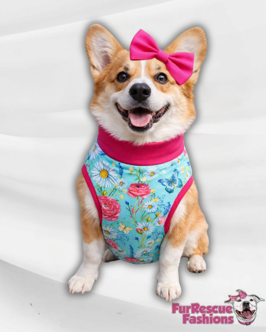 Spring Fling, Flowers & Butterflies Pajama with Hot Pink Neck & Trim/Sleeves