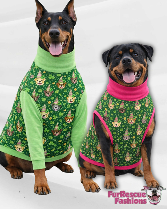 Lucky LeprePups Dog Pajama with Pink or Green Neck & Trim/Sleeves
