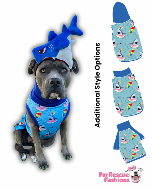 Donut Feed The Sharks Dog Pajama with Blue Neck & Trim/Sleeves