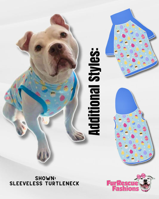 You’re A Funny Egg - Dog Pajama with Blue Neck & Trim/Sleeves