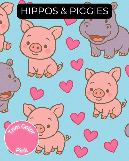 Hippos & Piggies Dog Pajama with Pink Trim
