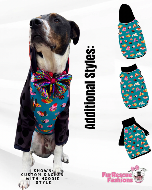Buggin’ Out- Dog Pajama with Black Neck & Trim/Sleeves