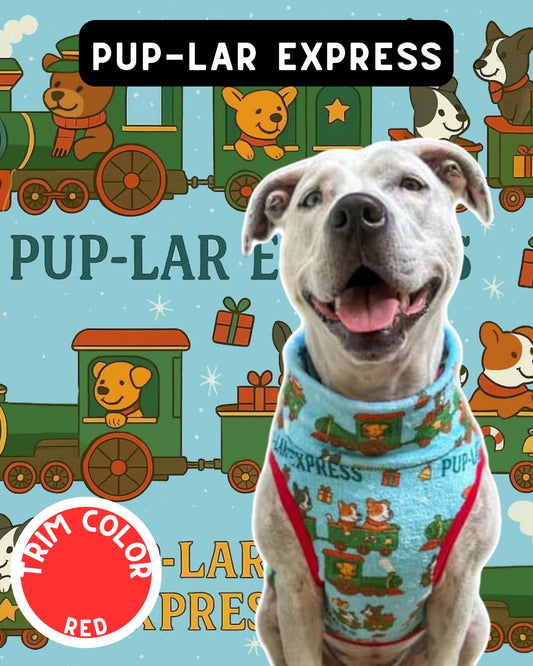 Pup-lar Express - Dog Pajama with White Red & Trim/Sleeves