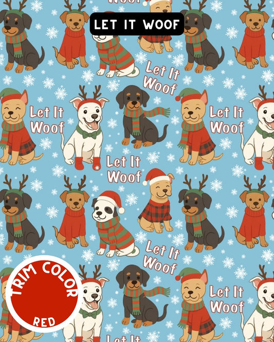 Let It Woof Dog Pajama with Red Neck & Trim/Sleeves