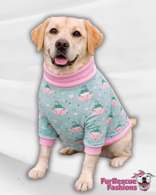 Rainy Day Froggies Pajama with Pink Neck & Trim/Sleeves
