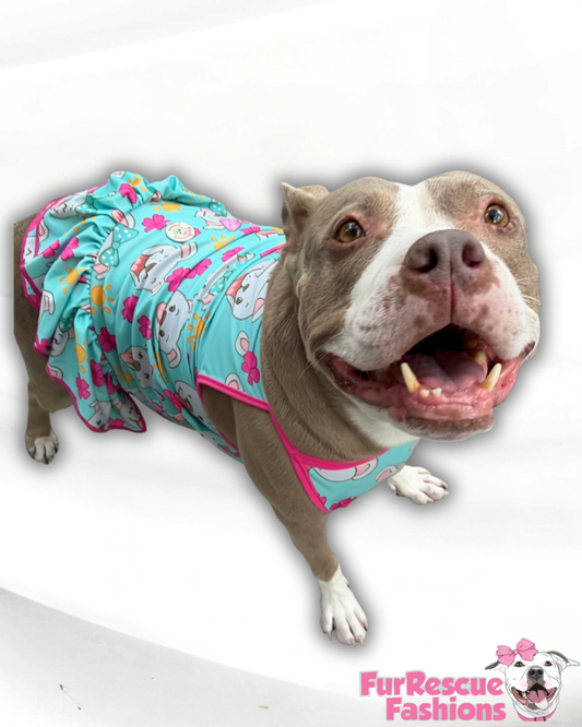 Sunny Pittie Smiles Dog Pajama with Fuchsia Trim