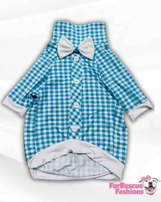 Farmer’s Dream Dog Gingham Faux Button Up Shirt With Bowtie