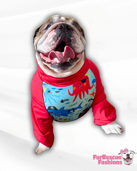 Ahoy Matey Pirates Dog Pajama with Red Trim