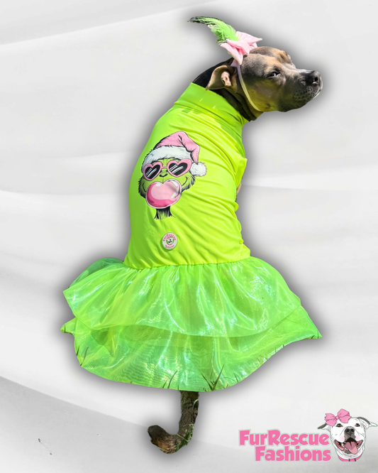 Grinch Bubblegum Dog Tutu Dress With Headband