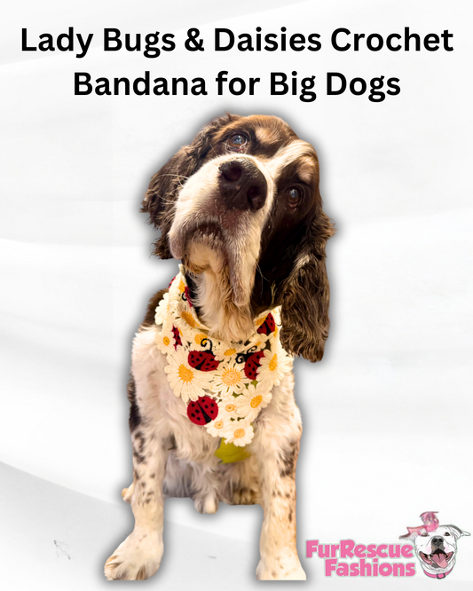 Ladybugs & Daisies Dog Croche Bandana for Big Dogs