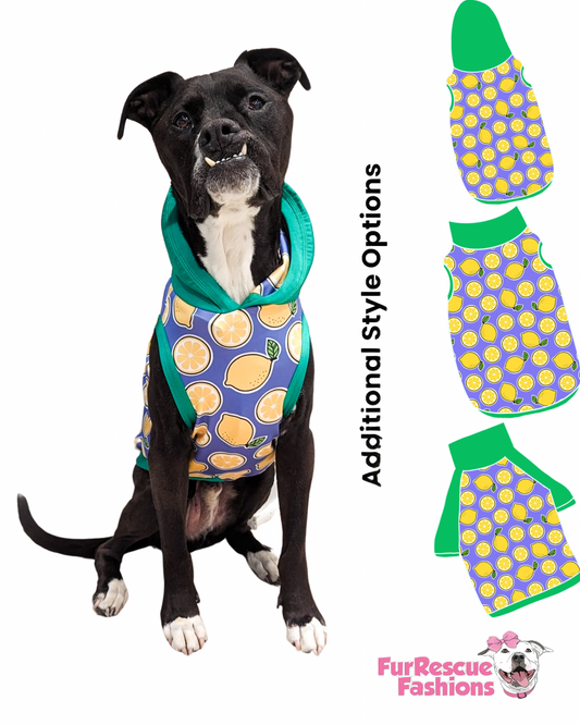 Main Squeeze Lemons Pawty Dog Pajama with Green or Black Neck & Trim/Sleeves