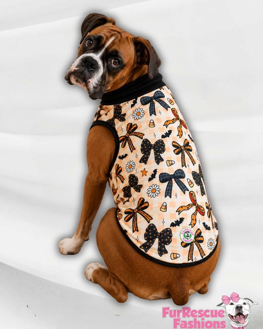 Coquette Halloween Bows - Dog Pajama with Black Neck & Trim/Sleeves