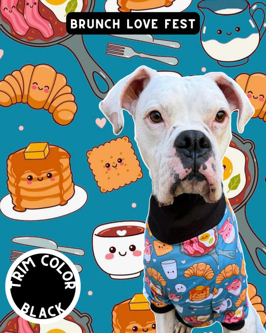 Brunch Love Fest Dog Pajama with Black Neck & Trim/Sleeves