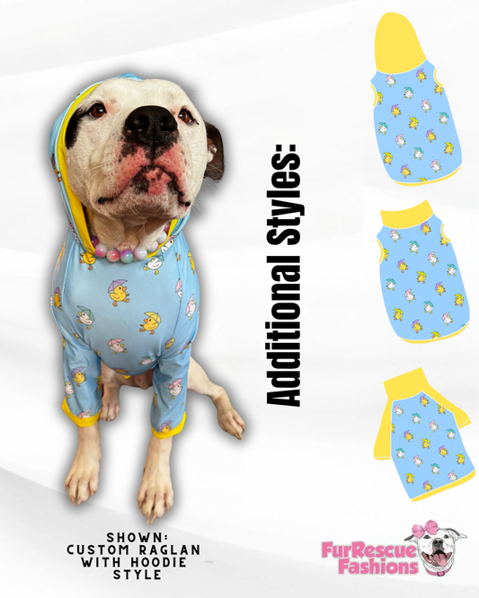 Oh DUCK! It’s Raining - Dog Pajama with Yellow Neck & Trim/Sleeves