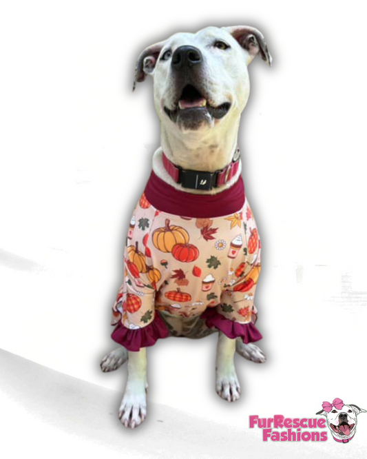 Fall Vibes - Dog Pajama with Burgundy Neck & Trim/Sleeves