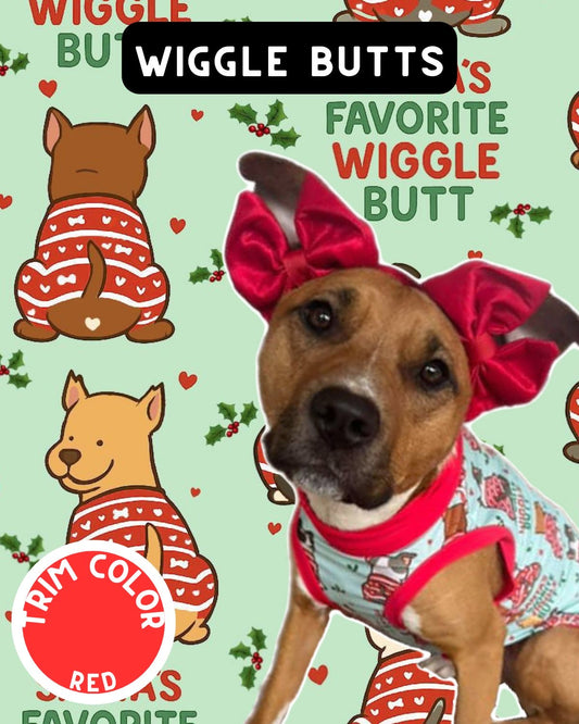 Wiggle Butts - Dog Pajama with Red Neck & Trim/Sleeves