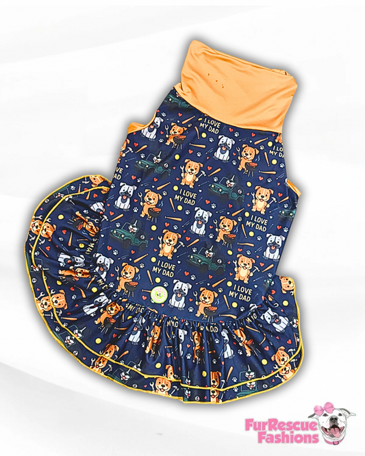 I Love My Dad Dog Dress With Ruffle / With Sleeves or Sleeveless (Available in any pattern)