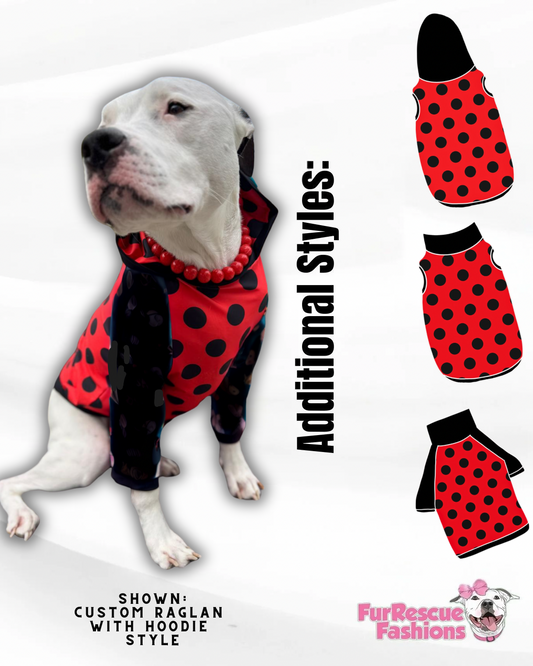 Ladybugs - Dog Pajama with Black Neck & Trim/Sleeves