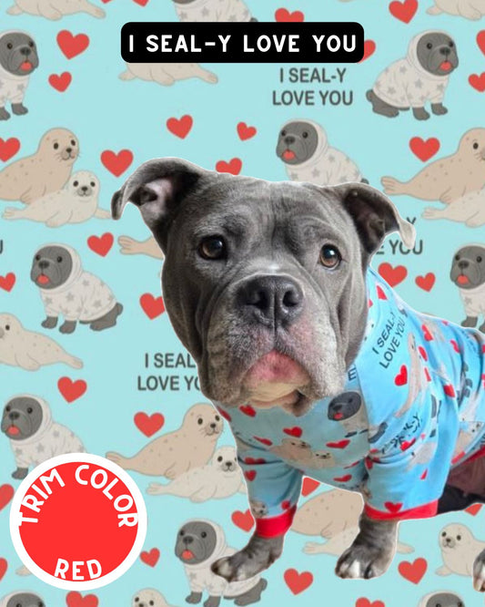 I Seal-y Love You Dog Pajama with Red Neck & Trim/Sleeves