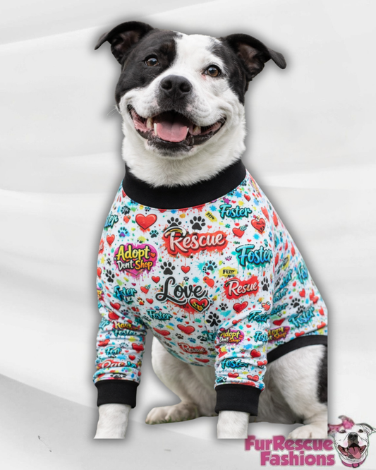 Rescue Love Street Graffiti Art - Dog Pajama with Red Neck & Trim/Sleeves