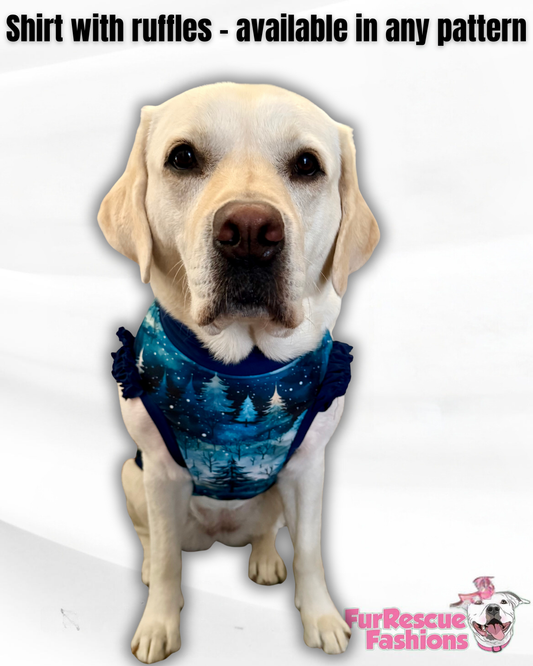 2025 Winter Wonders Sleeveless Dog Shirt With Ruffles (AVAILABLE IN ANY PRE-ORDER PATTERN)