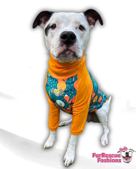 Wild About Fall - Dog Pajama with Mustard Neck & Trim/Sleeves
