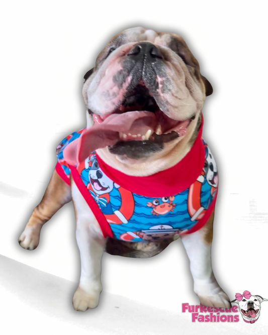 Nauti-Bull Crew: Letās Sail Pitties Dog Pajama with Red Trim