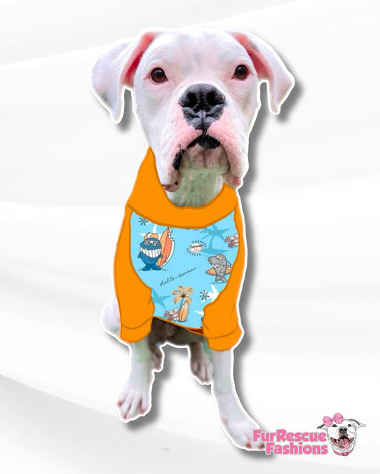 Fin-Tastic Dog Pajama with Orange Trim