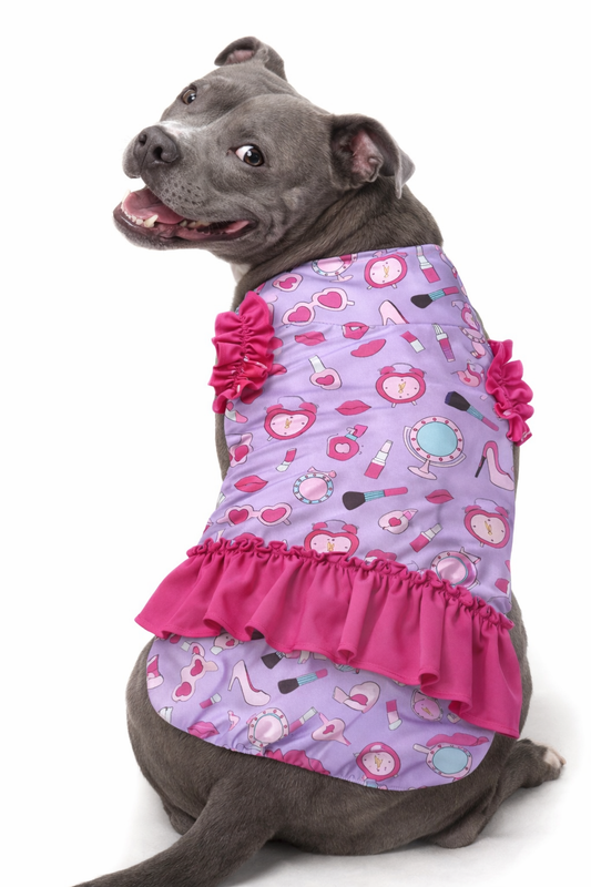 Mardi Paws Mash-Up Dog Shirt With Ruffle On Waist (Available in any pattern)