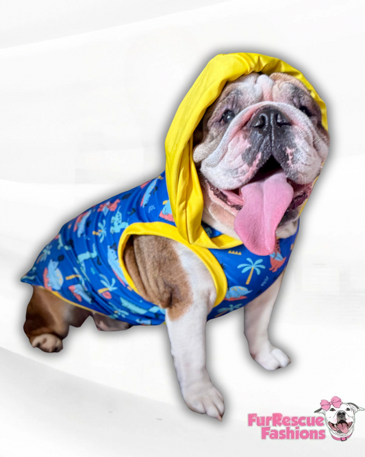 Dino Surf Party Dog Pajama with Yellow Trim