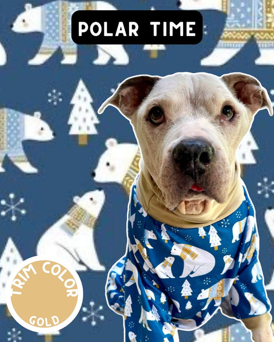 Polar Time - Dog Pajama with Gold Neck & Trim/Sleeves