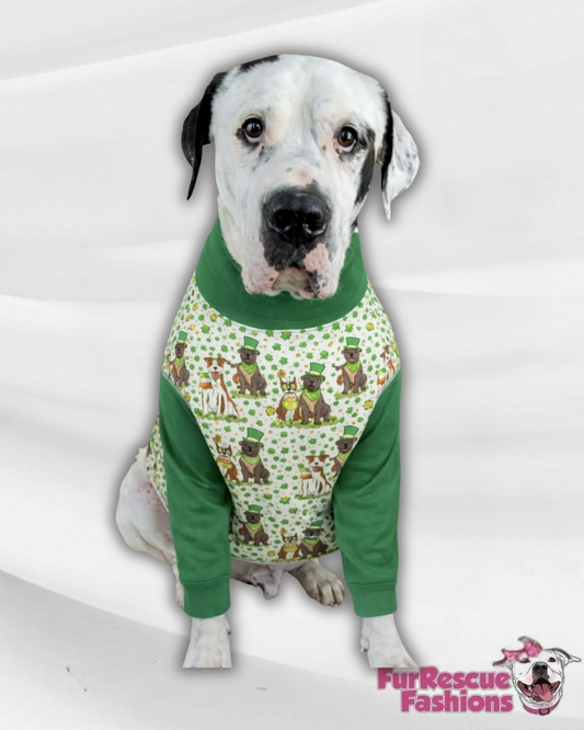 St. Pawtrick’s Pawrade Dog Pajama with Green Neck & Trim/Sleeves