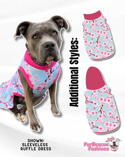 Spring Cherry Blossoms - Dog Pajama with Hot Pink Neck & Trim/Sleeves