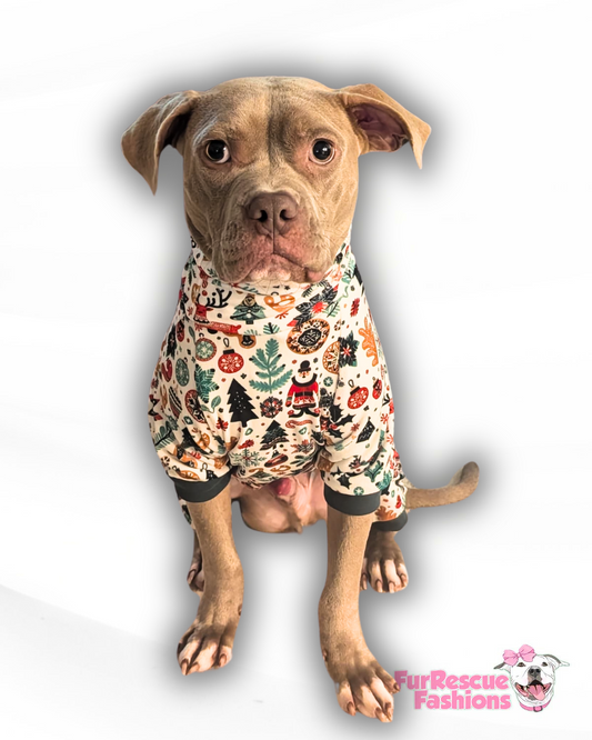 Nordic Holiday Magic Dog Pajama with Dark Green Neck & Trim/Sleeves