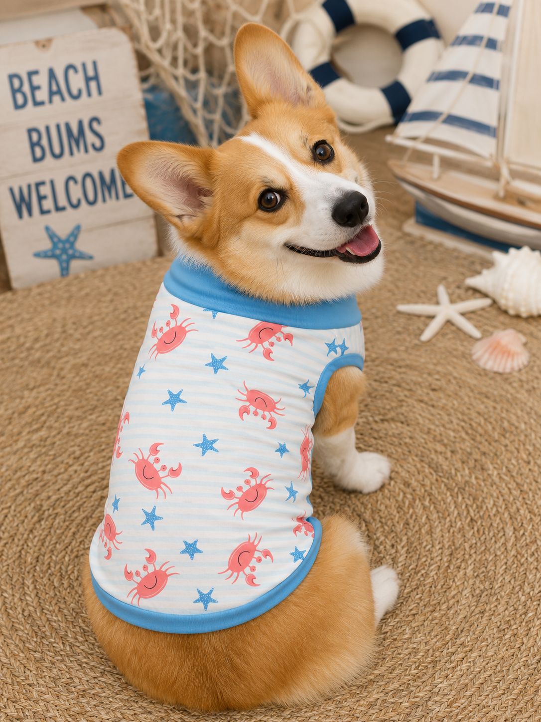 Crabby Hour - Dog Pajama with Blue Neck & Trim/Sleeves