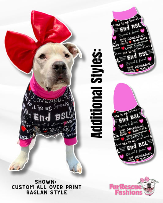 Pittie Proud Black - End BSL Dog Pajama with Red OR Hot Pink Neck & Trim/Sleeves