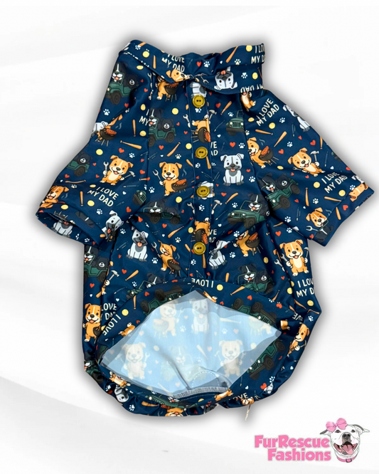 I Love My Dad Hawaiian Faux Button Up Dog Shirt With Sleeves