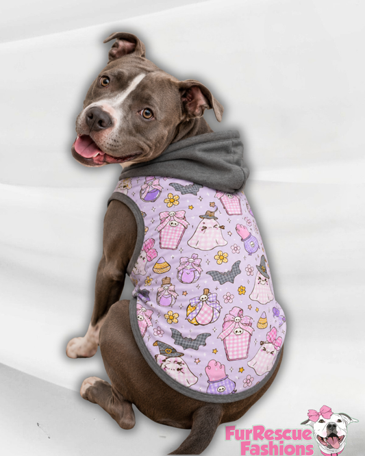 Pastel Kawaii Halloween Ghosts - Dog Pajama with Grey Neck & Trim/Sleeves
