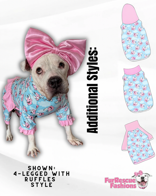 When Pigs Fly - Dog Pajama with Pink Neck & Trim/Sleeves