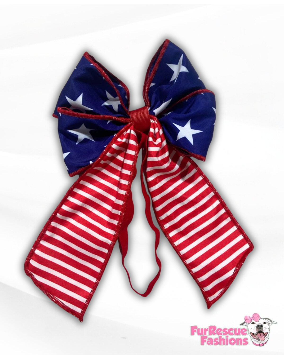 Americano Patriotic Bow with Tails Doggie Headband