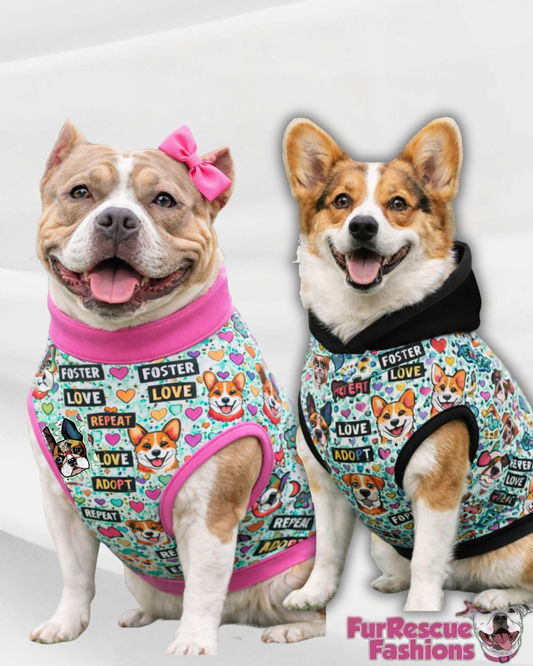 Adopt Love Repeat - Dog Pajama with Hot Pink OR Black Neck & Trim/Sleeves