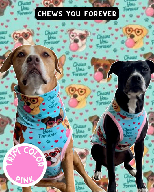 Chews You Forever Dog Pajama with Pink Neck & Trim/Sleeves