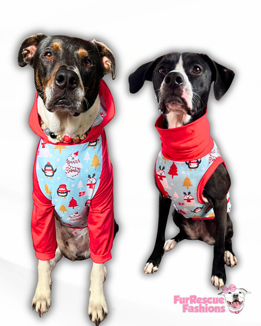 Arctic Wonderland Dog Pajama with Red Neck & Trim/Sleeves
