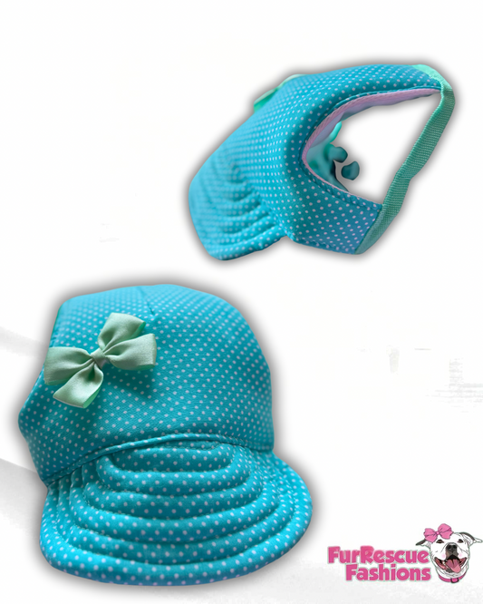 Aqua Polka Dot Dog Hat With Bow