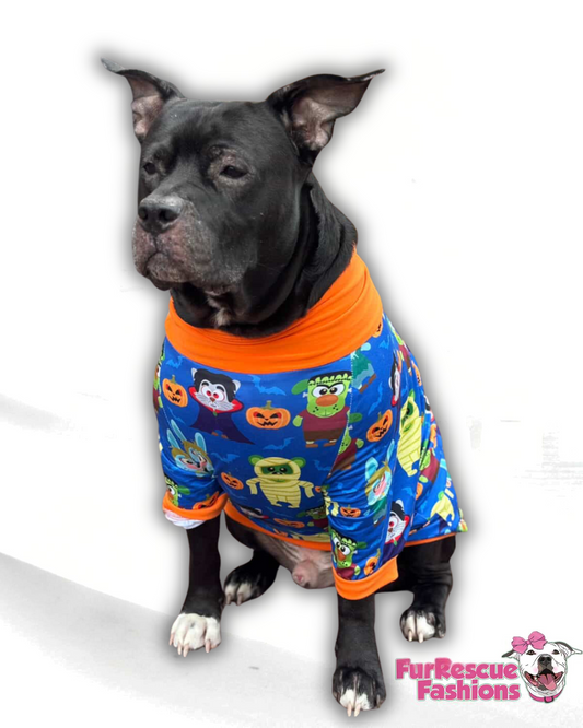 Spooky Crew - Dog Pajama with Orange Neck & Trim/Sleeves