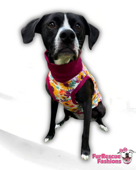 Autumn Flora - Dog Pajama with Burgundy Neck & Trim/Sleeves