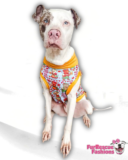 Pints for Pits - Dog Pajama with Mustard Neck & Trim/Sleeves