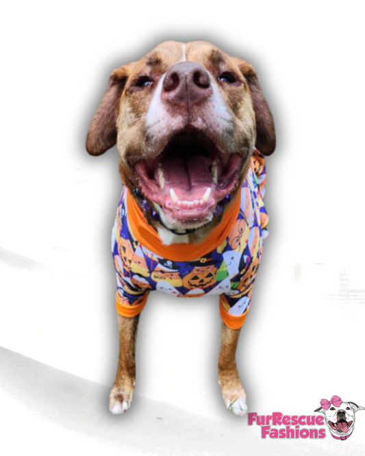 Holi-corny - Dog Pajama with Orange Neck & Trim/Sleeves